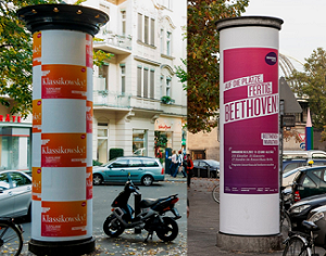 Ganzstellen-Werbung, Ganzsäulen, Litfaßsäule, Plakatwerbung